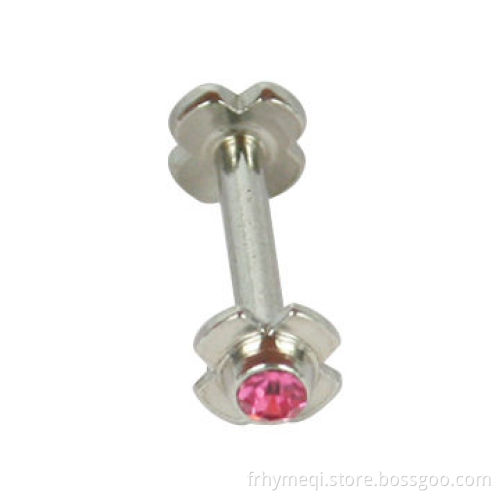 Titanium Plated 16 Gauge 1/4" Internally Threaded Flower Labret with Gem Body Jewelry